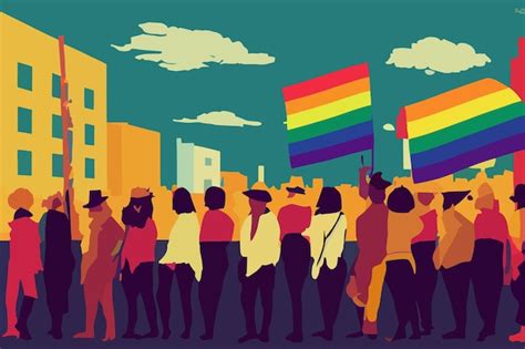 Premium Vector Lgbtq Pride And Tolerance People Parade Rainbow Flags