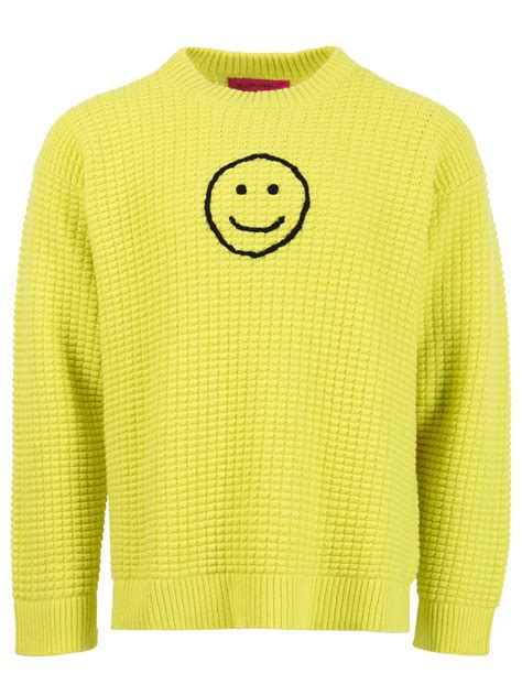 The Elder Statesman Smiley Face Waffle Crewneck Sweater Limon