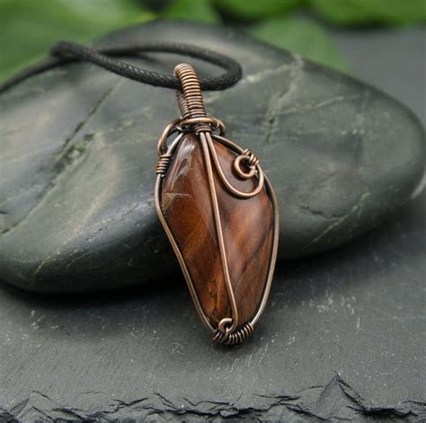 Copper Wire Wrapped Tiger S Eye Pendant Folksy