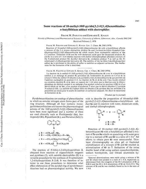 (PDF) Some reactions of 10-methyl-10H-pyrido[3,2-b][1,4]benzothiazine-n-butyllithium adduct with ...