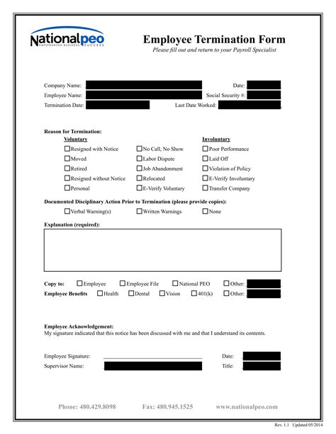 Free Printable Employee Termination Forms