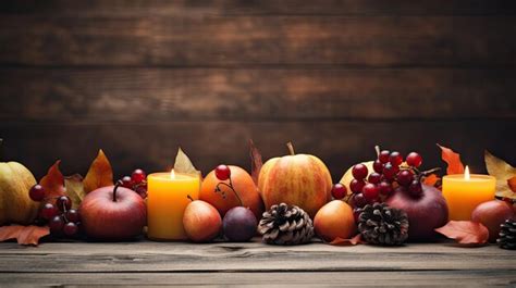 Premium AI Image Rustic Wooden Table Adorned With Seasonal Fruits