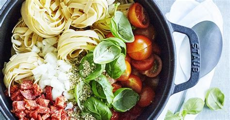 One Pot Pasta Med Tomater Chorizo Og Basilikum Opskrift Middag