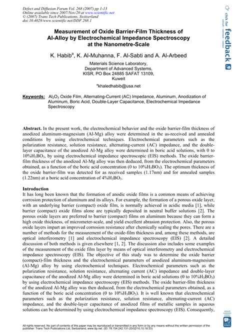 (PDF) Measurement of oxide barrier-film thickness of Al alloy by electrochemical impedance ...