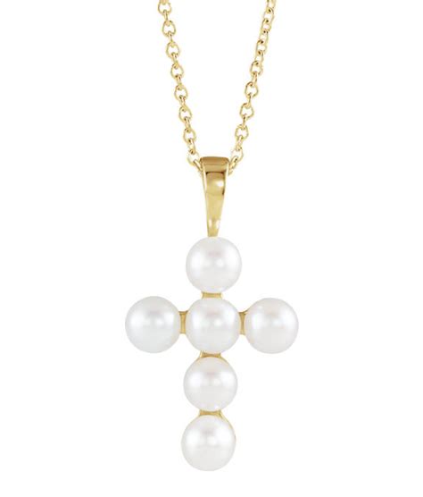 14k Gold Freshwater Pearl Cross Necklace