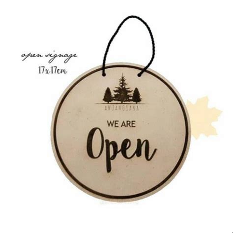 jual ready open close sign kayu logo usaha kamu gratis open