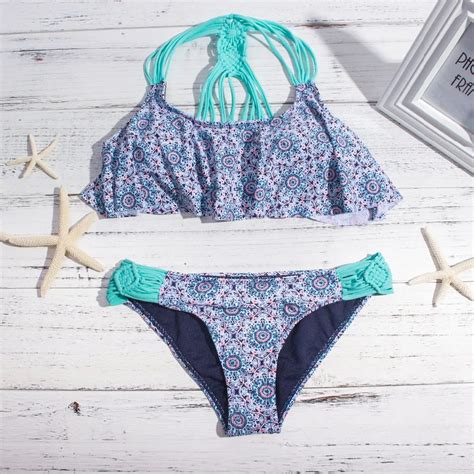 Print Bandage Bikini Set Swimwear Women Falbala Bikinis Women S