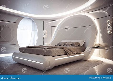 Luxurious Futuristic Bedroom With Touch Of Luxury And Opulence Stock