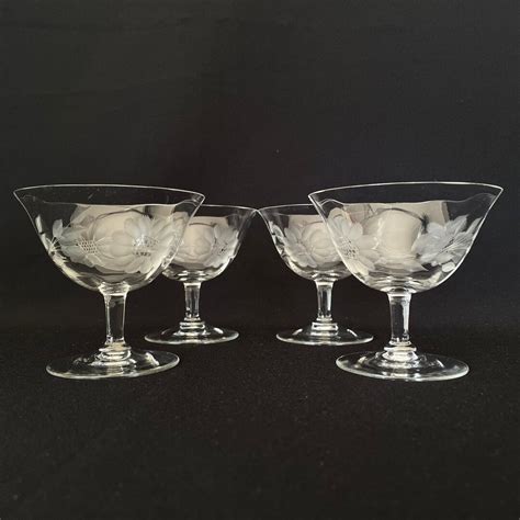 4 Vintage Hughes Cornflower Etched Glass 6oz Champagne Coupes Etsy