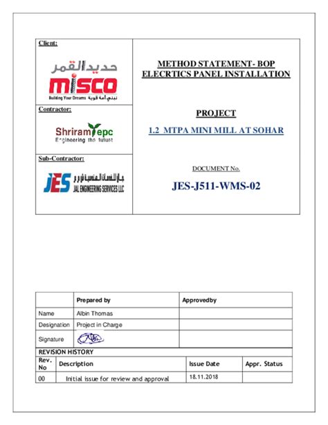 Pdf Method Statement Electrical Panel Installation