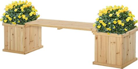 Outsunny 37l Wooden Garden Planter And Bench Combination Garden Raised Bed Patio Park Natural 176