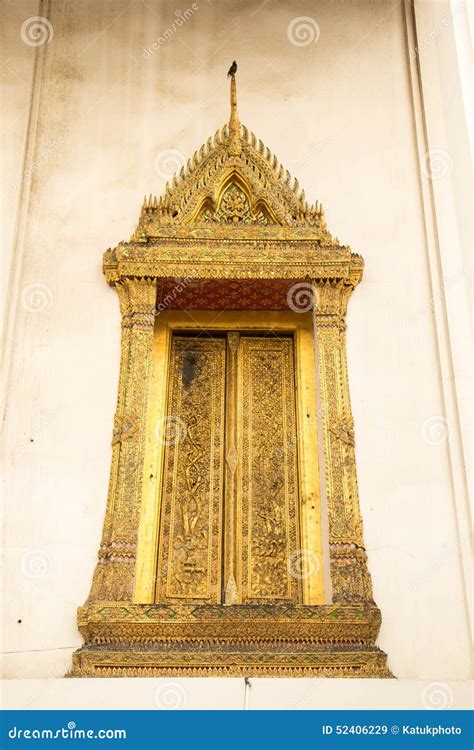 Puertas Del Templo De Tailandia Ventanas Oro Viejo Hermoso