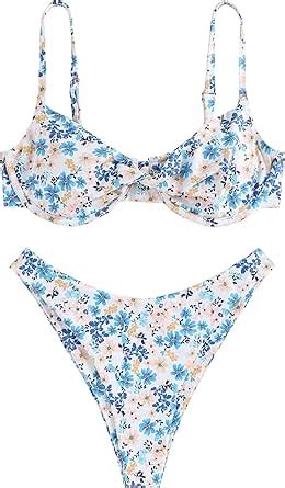 Amazon ZAFUL Women S Twist Front Bikini Sets Underwire Tie Back
