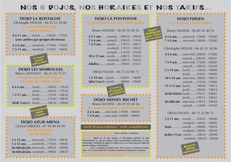 Horaires Dojos JUDO CLUB D ANTIBES