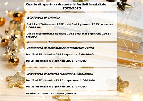 Polo 3 Orario festività natalizie 2022 2023 Sistema Bibliotecario