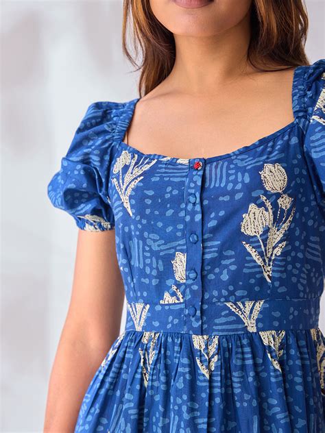 Buy Indigo Blue Floral Dress | Latest Dresses for Women Online : Ancestry