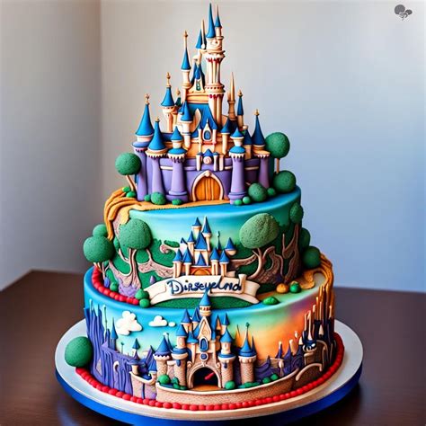 Hyperdetailed Vibrant Colors Disneyland Themed Cake Ai Generated