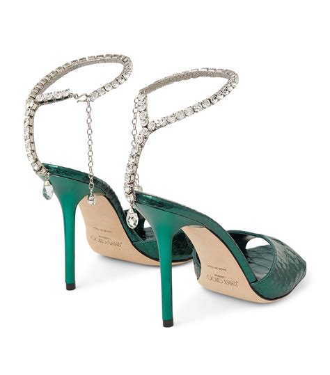 Womens Jimmy Choo Green Saeda Metallic Leather Sandals Harrods