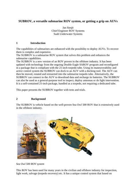 Pdf Subrov A Versatile Submarine Rov System Or Getting A Grip On Auvs