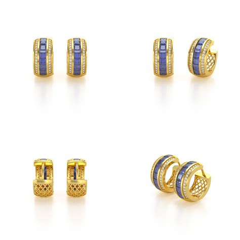 Boucles D Oreilles ADEN Or 585 Jaune Tanzanite Et Diamants 7 35grs MATY