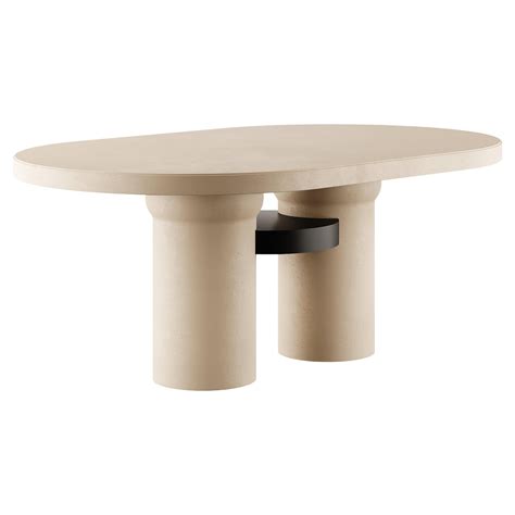 Modern Brutalist Oval Dining Table Microcement Sand And Black Matte