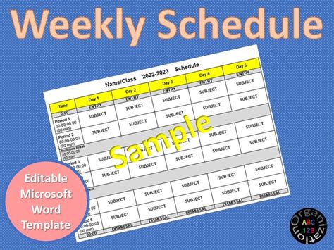 EDITABLE Weekly Schedule Template for Teachers/elementary Teacher ...