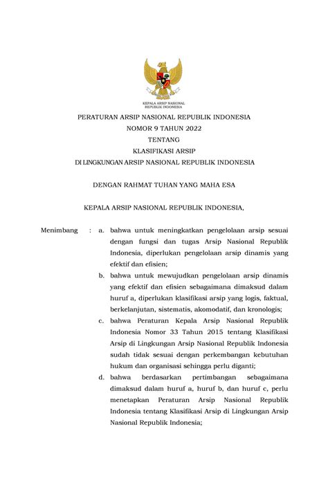 Peraturan Arsip Nasional Republik Indonesia Nomor Tahun Tentang