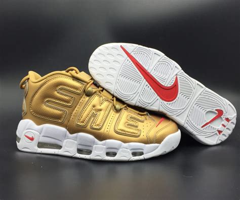 Supreme X Nike Air More Uptempo Metallic Gold White For Sale