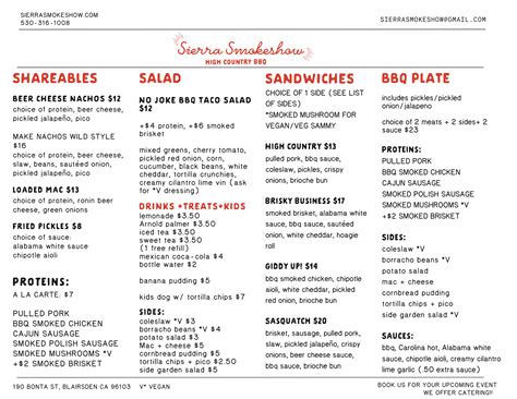 Food Truck Menu — Sierra Smokeshow