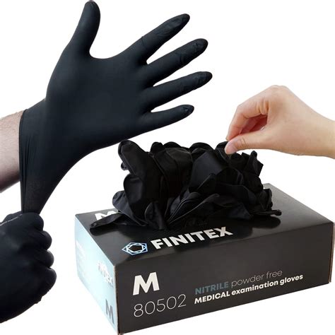 FINITEX Guantes Desechables De Nitrilo Negro 5 Mil Sin Polvo