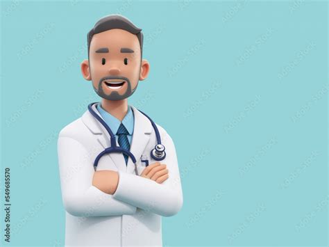 Cartoon Doctor Character Male Medic Specialist With Stethoscope In