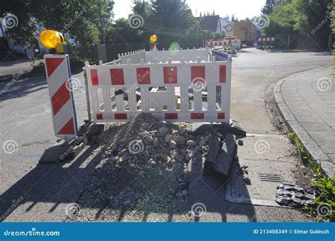 road works barrier   street stock image image  subject route
