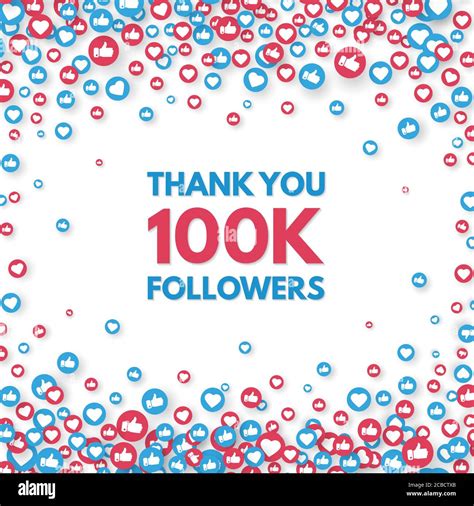 Thank You 100k Followers Background With Falling Likes And Thumbs Up