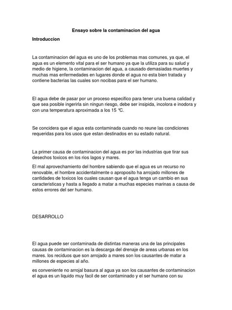 Ensayo Sobre La Contaminacion Del Agua Pdf La Contaminación Del