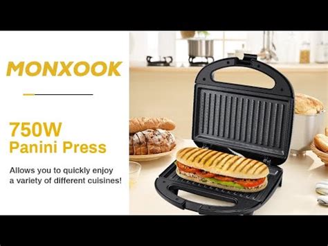 MONXOOK Electric Panini Press 750W Sandwich Press Non Stick Coated