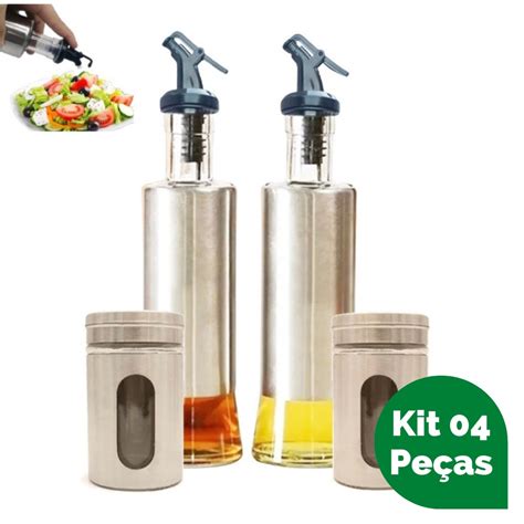 Kit Galheteiro Pe As Vidro Inox Premium Azeiteiro Vinagreiro