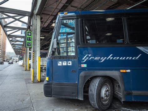 Logotipo Del Galgo En Un Autobús Del Autocar Parqueado En La Estación