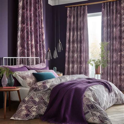 Purple Geometric Fabric Adorning a Vibrant Bedroom • 333+ Inspiring ...