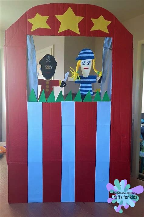 DIY cardboard puppet theatre - This Crafty Family - craft for kids