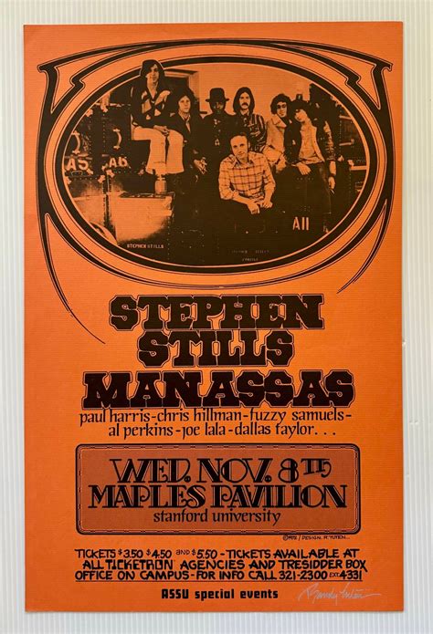 Stephen Stills Concert Poster Randy Tuten Signed Stanford University 1972 Copper Variation