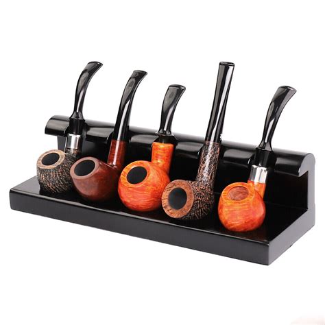 Black Handmade Wooden Tobacco Pipe Stand Rack Holder L Shape For