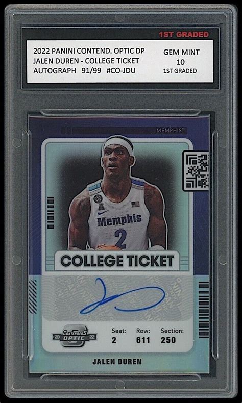 Jalen Duren 2022 Panini Contend Optic Ticket 1st Graded 10 Auto Rookie