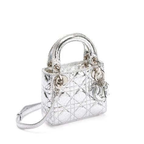 Christian Dior Silver Crinkled Calfskin Micro Lady Dior Silver Hardware