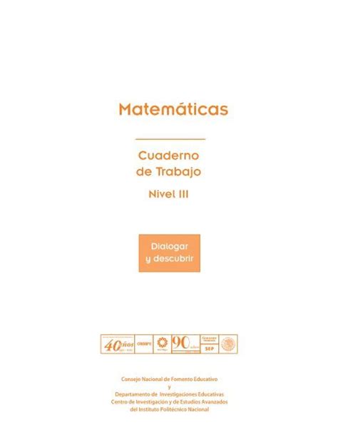 Matem Ticas Cuaderno De Trabajo Nivel Iii Conafe