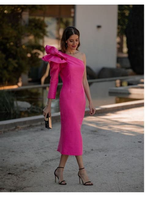 Vestido midi de fiesta fucsia para eventos de día INVITADISIMA