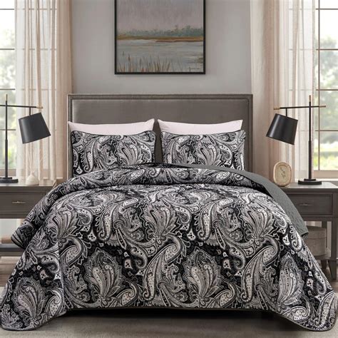 Amazon Djy Black Paisley Quilt Set Full Size Boho Bedspread