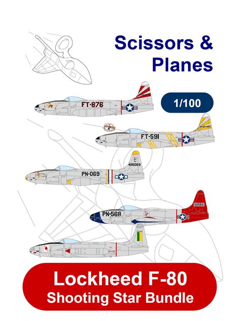 1/100 snp Lockheed P-80 Shooting Star Bundle Paper model - EcardModels