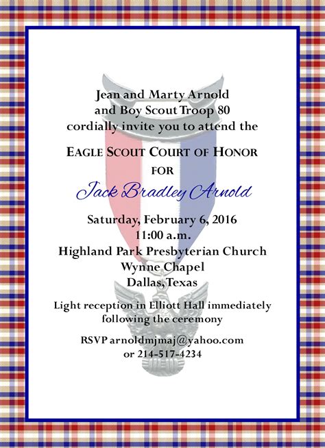 Simple Honors Plaid Eagle Scout Invitation