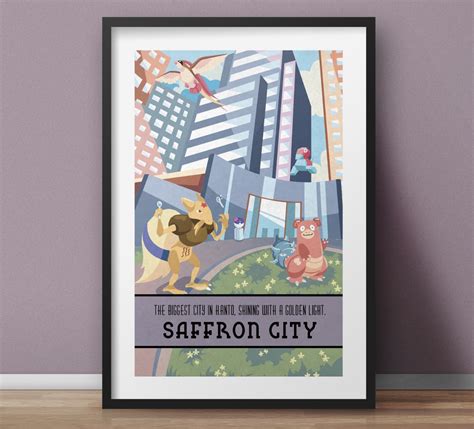 Pokémon Saffron City Kanto Region Poster Handmade Canvas Print Kadabra