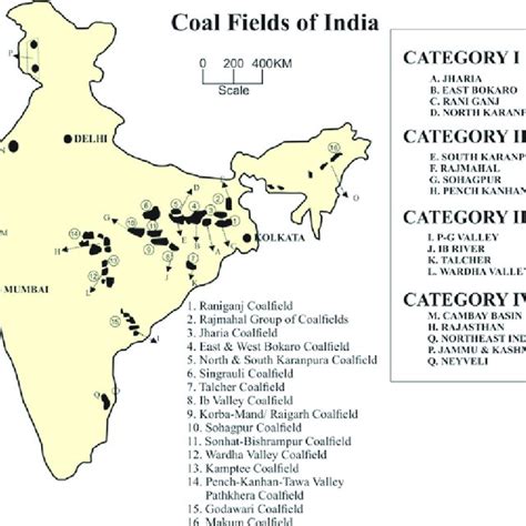 Distribution Of Coalfields In India Classified Into Four Categories